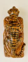 Mázas kerámia tigris, jelzett, lepattanással, 28x12 cm