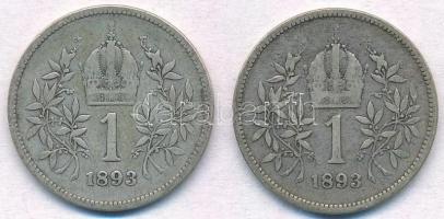 Ausztria 1893. 1K Ag "Ferenc József" (2x) T:2-,3
Austria 1893. 1 Corona Ag "Franz Jo...