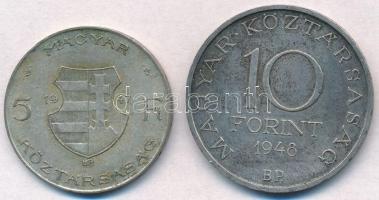 1947. 5Ft Ag "Kossuth" + 1948. 10Ft Ag "Széchenyi" T:2,2- patina