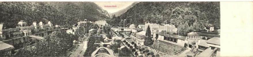Herkulesfürdő, Baile Herculane; három részes panorámalap. Mihalovitzky Arnold kiadása / 3-tiled panoramacard (fl)