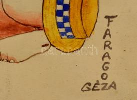 Faragó jelzéssel: Udvarló kutyus. Vegyes technika, papír, üvegezett keretben, 30×26 cm