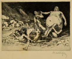 Markó Lajos (1882-?): Dante-illusztráció, rézkarc, papír, jelzett, 20×15 cm