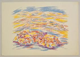 Szilárd Klára (1921- ): Hegyvidék, színes szitanyomat, papír, jelzett, számozott (33/75), 38×56 cm