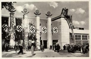 1941 Vienna, Wien; Gelände der Technischen Messe / Site of the Technical Fair, NS propaganda, swastika, automobile, 1941 Wiener Messe So. Stpl