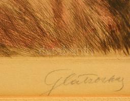 Glatz Oszkár (1862-1958): Betűvetés, színezett rézkarc, papír, jelzett, paszpartuban, 37×29 cm