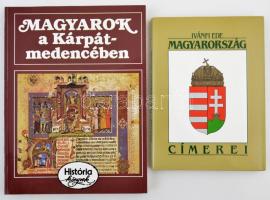 Vegyes könyvtétel, 2 db:   Ivánfi Ede: Magyarország címerei. Bp., 1989, Maecenas. Kiadói kartonált papírkötés, kiadói papír védőborítóban, melléklettel. Reprint.  Magyarok a Kárpát-medencében. Szerk.: Glatz Ferenc. Bp., 1989, Pallas. Kiadói papírkötésben.