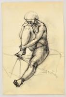 Barcsay jelzéssel: Ülő női akt. Szén,papír, felcsavarva, 53×34 cm