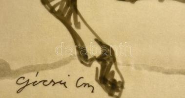 Gácsi jelzéssel:Kürtöt fújó lovas. Filc, pauszpapír, 25×25 cm