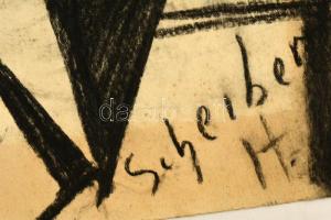 Scheiber jelzéssel: Gondolkodó. Szén, papír, 22×22 cm