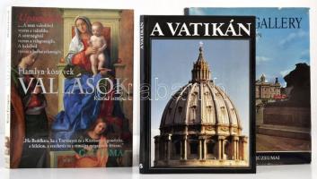 Vegyes könyvtétel, 5 db  Magyar székesegyházak. Szerk.: Éri István. Bp.,1989, Tájak-Korok-Múzeumok. Kiadói kartonált papírkötés.  Az Országház. Szerk.: Szvoboda Gabriella. Bp.,1980, Képzőművészeti Alap. Kiadói kartonált papírkötés.   National Gallery. London. A világ nagy múzeumai. Fordította: Zsámboki Zoltán. Bp.,1988, Corvina. Kiadói egészvászon-kötés, kiadói papír védőborítóban.   A Vatikán. Fordította: Pintér Judit. Bp.,1989, Corvina. Kiadói kartonált papírkötés.  Karren Farrington: Vallások. Hamlyn-könyvek. Fordították többen. Kaposvár, é.n., Holló és Társa. Kiadói kartonált papírkötés, kiadói papír védőborítóban.