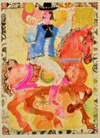 Pekáry jelzéssel: Lovas trombitával. Akvarell, papír, 31×22 cm