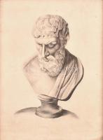 Jelzés nélkül: Római fej. Ceruza, papír, üvegezett fa keretben, 38x25 cm