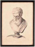 Jelzés nélkül: Római fej. Ceruza, papír, üvegezett fa keretben, 38x25 cm