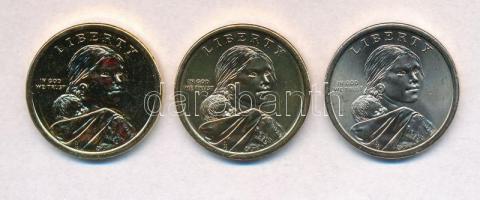 Amerikai Egyesült Államok 2004P-2012D 1$ Sacagawea (3xklf) ebből 2db aranyozva T:1,1- USA 2004P-2012D 1 Dollar Sacagawea (3xdiff) two of these are gold plated C:UNC,AU