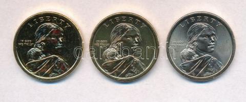 Amerikai Egyesült Államok 2004P-2012D 1$ "Sacagawea" (3xklf) ebből 2db aranyozva T:1,1- USA 2004P-2012D 1 Dollar "Sacagawea" (3xdiff) two of these are gold plated C:UNC,AU