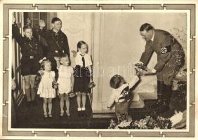 Adolf Hitler with children, Hitlerjugend. NSDAP German Nazi Party propaganda + 1939 Geburtstag des Führers. Deutsch die Ostmark Wien So. Stpl. 6+19 Ga. (fa)