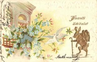 Húsvéti üdvözlet / Easter greeting art postcard. Golden Emb. litho
