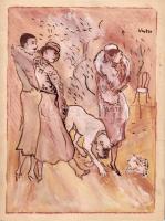 Vértes jelzésű rajz vegyes technika  20x27cm (két kis, képet nem éríntő szakadás jobb oldalon)