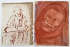 Jelzés nélkül: Emberek. 4 db, vegyes technika, papír, sérülésekkel,  29x21 cm