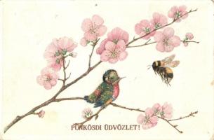 Pünkösdi Üdvözlet! / Pentecost greeting art postcard, bird with bee. Primus W.L.B. 03396. (EK)
