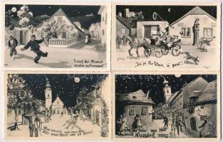 5 db MODERN humoros részeges bécsi művészlap / 5 modern humorous Viennese art postcards with drunk men
