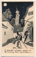 5 db MODERN humoros részeges bécsi művészlap / 5 modern humorous Viennese art postcards with drunk m...