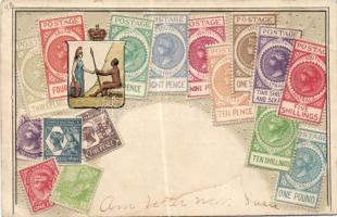 Klf. országok bélyegei, 10 klf. litho lap / Stamps of different countries, 10 litho postcards