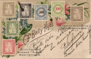 Klf. országok bélyegei, 10 klf. litho lap / Stamps of different countries, 10 litho postcards