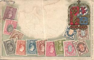 Klf. országok bélyegei, 10 klf. litho lap / Stamps of different countries, 10 litho postcards