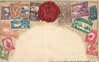 Klf. országok bélyegei, 10 klf. litho lap / Stamps of different countries, 10 litho postcards