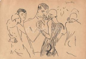 Vértes jelzésű rajz, tus. papír, szignált 22x15cm