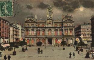 Lyon, Hotel de Ville / town hall at night, TCV card (fa)