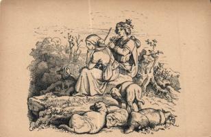 16 db népmese, népdal, Ludwig richter grafikai lapok / Folk songs and tales, 16 Ludwig Richter graph...