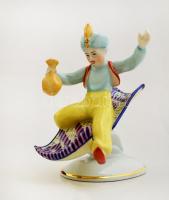 Hollóházi Aladdin a repülő szőnyegen, kézzel festett, jelzett, hibátlan, m:12 cm, h:11 cm