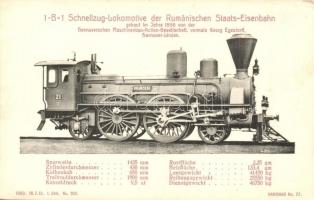 1-B-1 Schnellzug-Lokomotive der Rumänischen Staats-Eisenbahn gebaut im Jahre 1886 von der Hannoverschen Maschinenbau-Actien-Gesellschaft, vormals Georg Egestorff. Hanomag No. 77. / Romanian State Railways Express train, locomotive (EK)