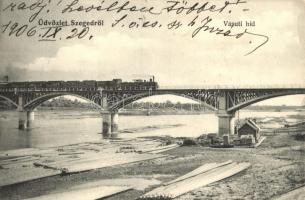 Szeged, Vasúti híd gőzmozdonnyal, faúsztatás
