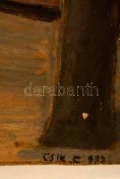 Csik jelzéssel:Idős pár. Olaj, farost,festék lepattanással, 44×60 cm