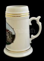 Hollóházi Tata emlék sörös korsó, matricás, jelzett, hibátlan, m:17 cm