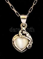 Ezüst(Ag) nyaklánc, köves szív függővel, jelzett, h: 45 cm, 2x1 cm, bruttó: 3,3 g