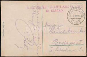 1916 Tábori posta képeslap / Field postcard M.KIR. BUDAPESTI 29. NÉPFELKELŐ GY.EZRED 10. SZÁZAD + EP NIKSIC b