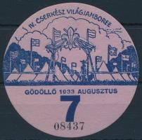 1933 Jamboree Gödöllő utazási kitűző, 7. altábor / Jamboree paper badge for discounted rail travel, Camp 5
