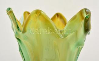 Dekoratív fújt üvegváza, jelzés nélkül, hibátlan, több rétegű, m: 32,5 cm