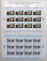 ENSZ BÉCS / UNITED NATIONS VIENNA  1979-1998 gyűjtemény párhuzamosan postatiszta, bélyegzett előnyomott albumban, benne kisívek, bélyegfüzetek, hozzá FDC gyűjtemény / Mint and used paralell collection in album with minisheets and stamp booklets + FDC collection (Mi.EUR 1.240.-)