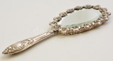 Ezüst(Ag) kézi tükör, csiszolt üveggel, h: 15,5 cm, bruttó: 67 g
