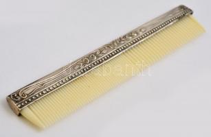 Ezüst(Ag) virágmintás fésű, jelzett, h: 15 cm, bruttó: 17 g