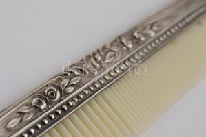 Ezüst(Ag) virágmintás fésű, jelzett, h: 15 cm, bruttó: 17 g