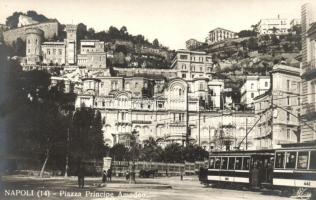 Naples, Napoli; Piazza Principe Amedeo, G. Eden Hotel / square with tram