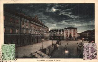 Sassari, Piazza d'Italia / square at night, TCV card