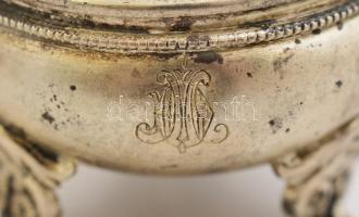 Ezüst(Ag) monogramos fűszertartó párban, jelzett, d: 5 cm, m:  3,5 cm, nettó: 74 g