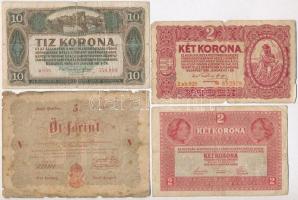 9db-os vegyes magyar forint, korona és pengő bankjegy tétel, közte 1848. 5Ft Kossuth-bankó vörösesbarna T:III,III-,IV